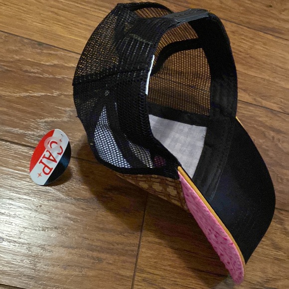 Trucker style ball cap. Rattan and pink animal print. Mesh back. - Picture 6 of 8